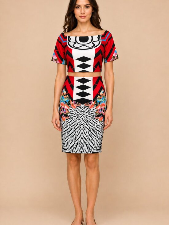 Clover Canyon Dresses & Skirts - Clover Canyon Art to Wear 2-Pc Skirt Top Set M Geometric Animal Print